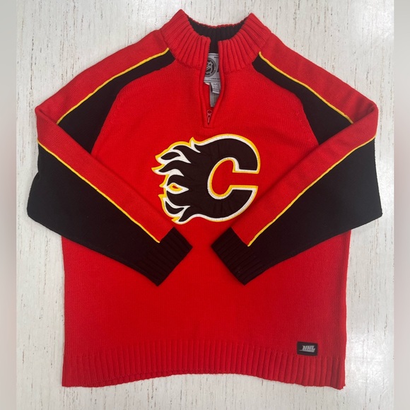 NHL Calgary Flames 1/4 Zip Knit Sweater Mens XL - Picture 3 of 6
